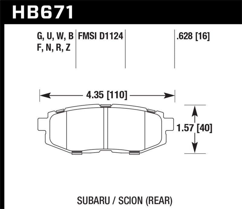 Hawk 13-16 Scion FR-S 2.0L Base OE Incl. Clips Shims Rear ER-1 Brake Pads - HB671D.628