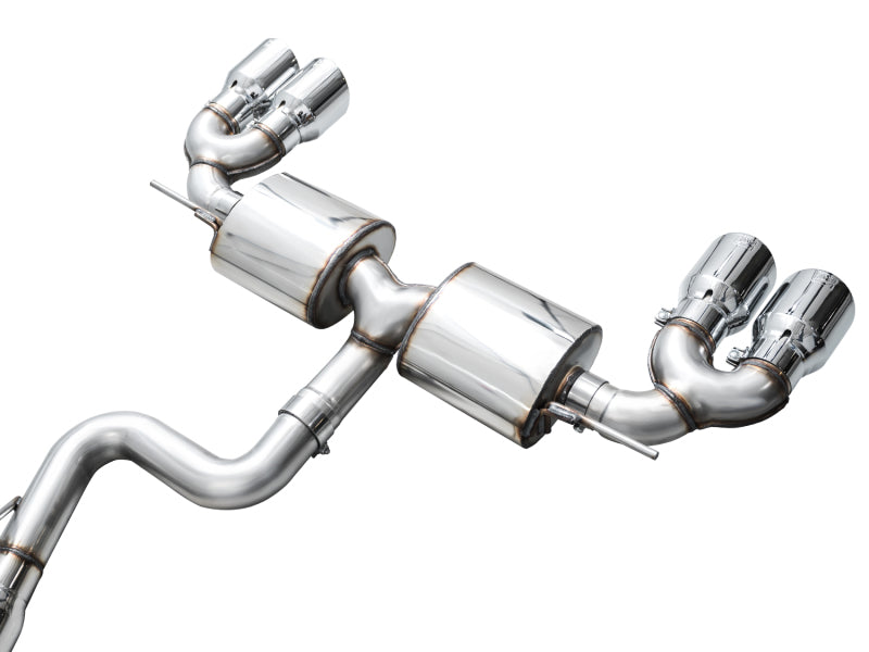 AWE Tuning MK8 Volkswagen Golf R 3in Touring Edition Quad Exhaust - Chrome Silver Tips - 3015-42658