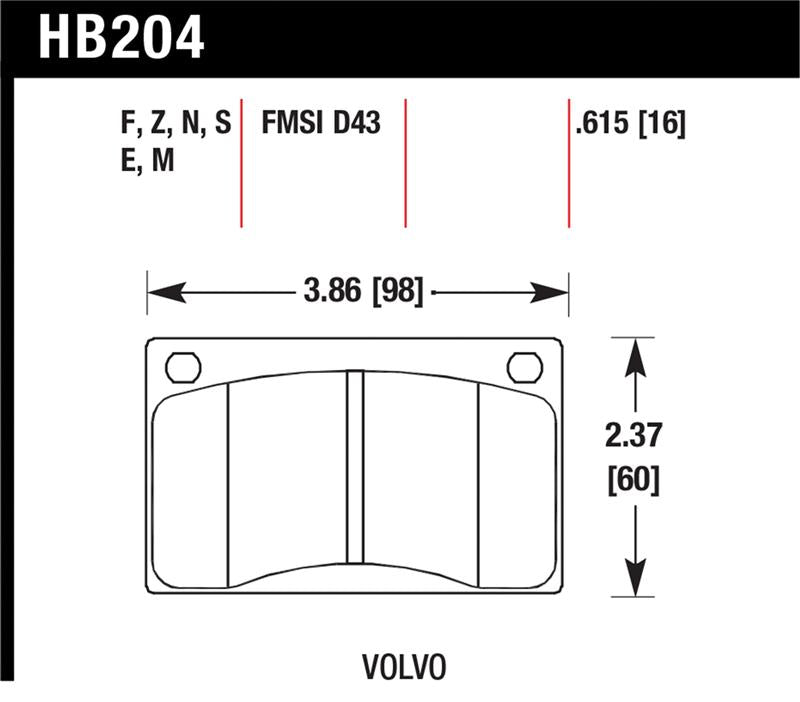 Hawk 90-93 Volvo 240 / 75-89 Volvo 245 HT-10 Race Front Brake Pads - HB204S.615
