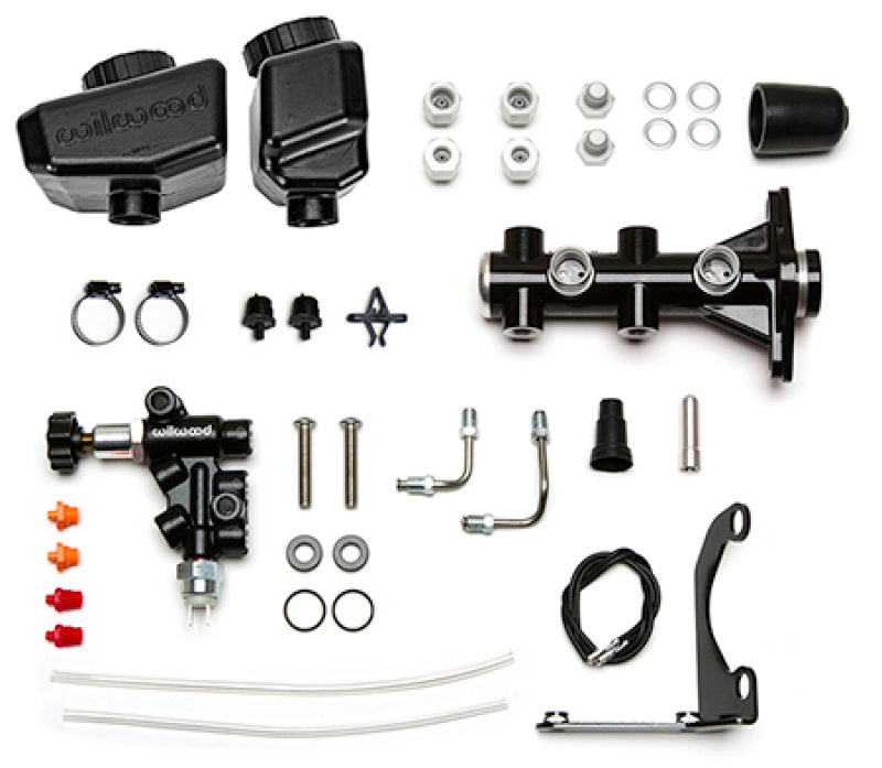 Wilwood Remote Tandem M/C Kit w/Bracket and Valve - 1.12in Bore Black - 261-16963-BK