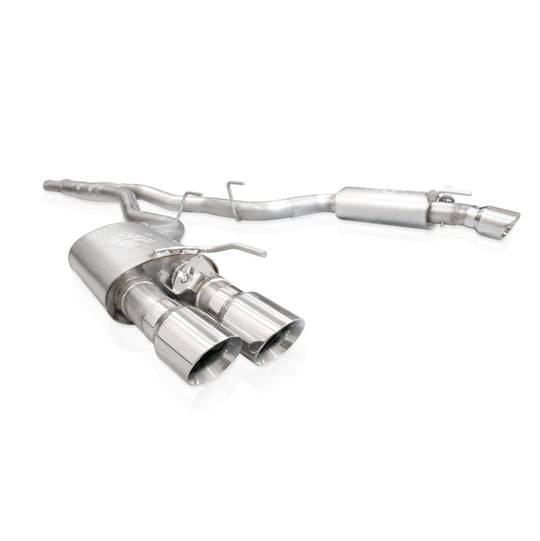 Stainless Works 2024 Mustang GT Catback Quad Tips Redline Sound X-Pipe Factory Connect Exhaust - M24QUADXFCR