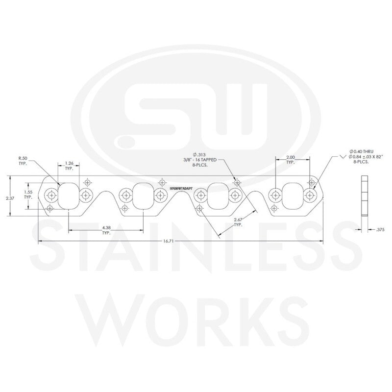 Stainless Works SBF Wide Rectangular Port Header Adapter 304SS Exhaust Flanges 1-7/8in-2in Primaries - HFSBFBTADAPT