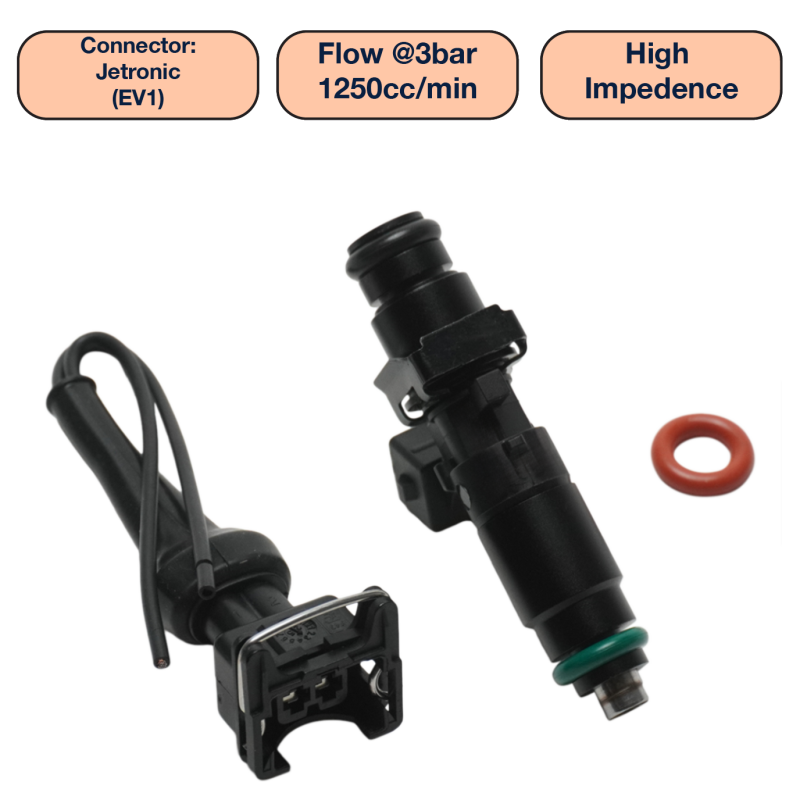 DeatschWerks Universal 1250cc Single Fuel Injector / 60mm Length / 14mm O-Ring Seals - DW1250-60-14-14-1