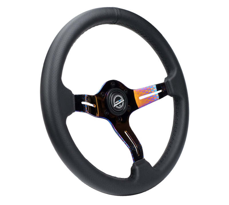 NRG Light Weight Gaming Steering Wheel - Splitz NeoChrome Silver Spokes Perforated Leather - ST-010MC-PR