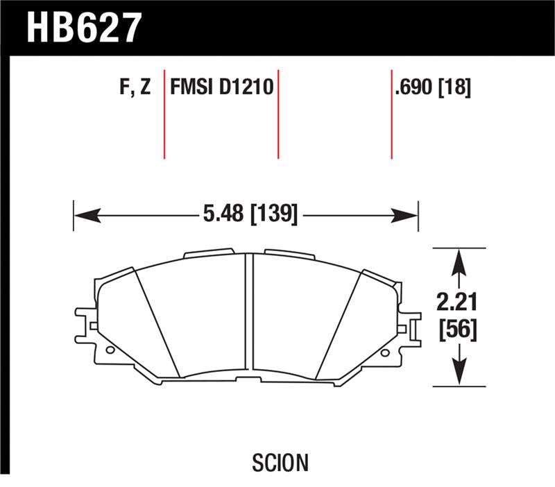Hawk 08-11 Scion xB / 08-10 Scion xD / 09-10 Toyota Corolla / 09-10 Matrix / 06-10 Rav4 / 10 Lexus H - HB627F.690