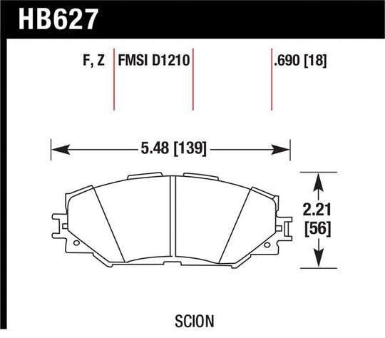 Hawk 08-11 Scion xB / 08-10 Scion xD / 09-10 Toyota Corolla / 09-10 Matrix / 06-10 Rav4 / 10 Lexus H - HB627F.690