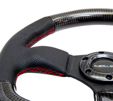 Load image into Gallery viewer, NRG Carbon Fiber Steering Wheel (320mm) Flat Bottom &amp; Leather Trim w/Red Stitching - ST-009CFRS