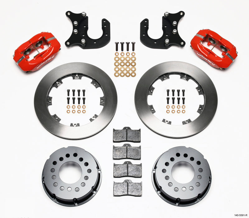 Wilwood Forged Dynalite P/S Rear Kit Red Mopar/Dana 2.36in Off w/Snap Ring Bearing - 140-5591-R