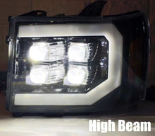 Load image into Gallery viewer, AlphaRex 07-13 GMC 1500HD NOVA LED Proj Headlight Plank Style Gloss Blk w/Activ Light/Seq Signal/DRL