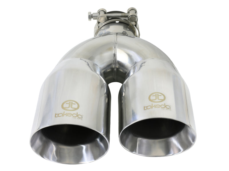 aFe Takeda 2.5in 304 Stainless Steel Clamp-on Tip Passenger Side 2.5in Inlet 4inDual - Polished - 49T25484-P121