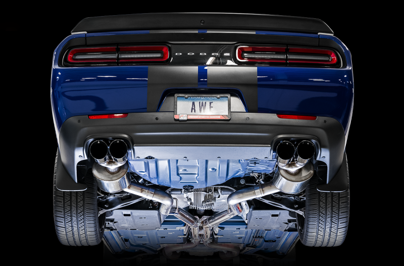 AWE Tuning 2015+ Dodge Challenger 6.4L/6.2L Non-Resonated Touring Edition Exhaust - Quad Black Tips - 3020-43082
