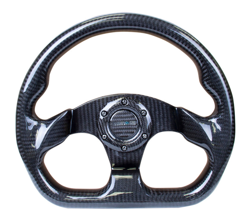 NRG Carbon Fiber Steering Wheel (320mm) Flat Bottom w/Shiny Black Carbon - ST-009CF/BK
