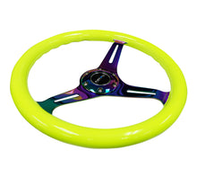 Load image into Gallery viewer, NRG Classic Wood Grain Steering Wheel (350mm) Neon Yellow Color w/Neochrome Spokes - ST-015MC-NYW