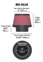 Load image into Gallery viewer, K&amp;N Universal Rubber Filter Round Tapered 4.5in Flange ID x 5.875 Base OD x 5in Top OD x 3.25in H - RU-3110