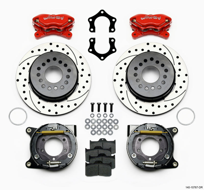 Wilwood Forged Dynalite P/S Park Brake Kit Drilled Red Mopar/Dana 2.50in Off w/Snap Ring Bearing - 140-10767-DR
