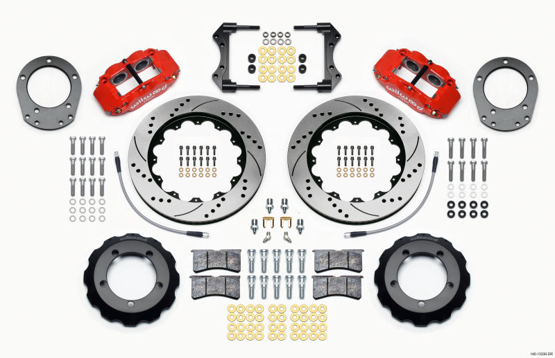 Wilwood Narrow Superlite 4R Front Hat Kit 14.00in Drill Red 76-77 Ford Bronco Dana 44 w/Lines - 140-13330-DR