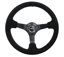 Load image into Gallery viewer, NRG Reinforced Steering Wheel (350mm / 3in. Deep) Blk Suede/Blue BBall Stitch w/5mm Matte Blk Spokes - RST-036MB-S-BL