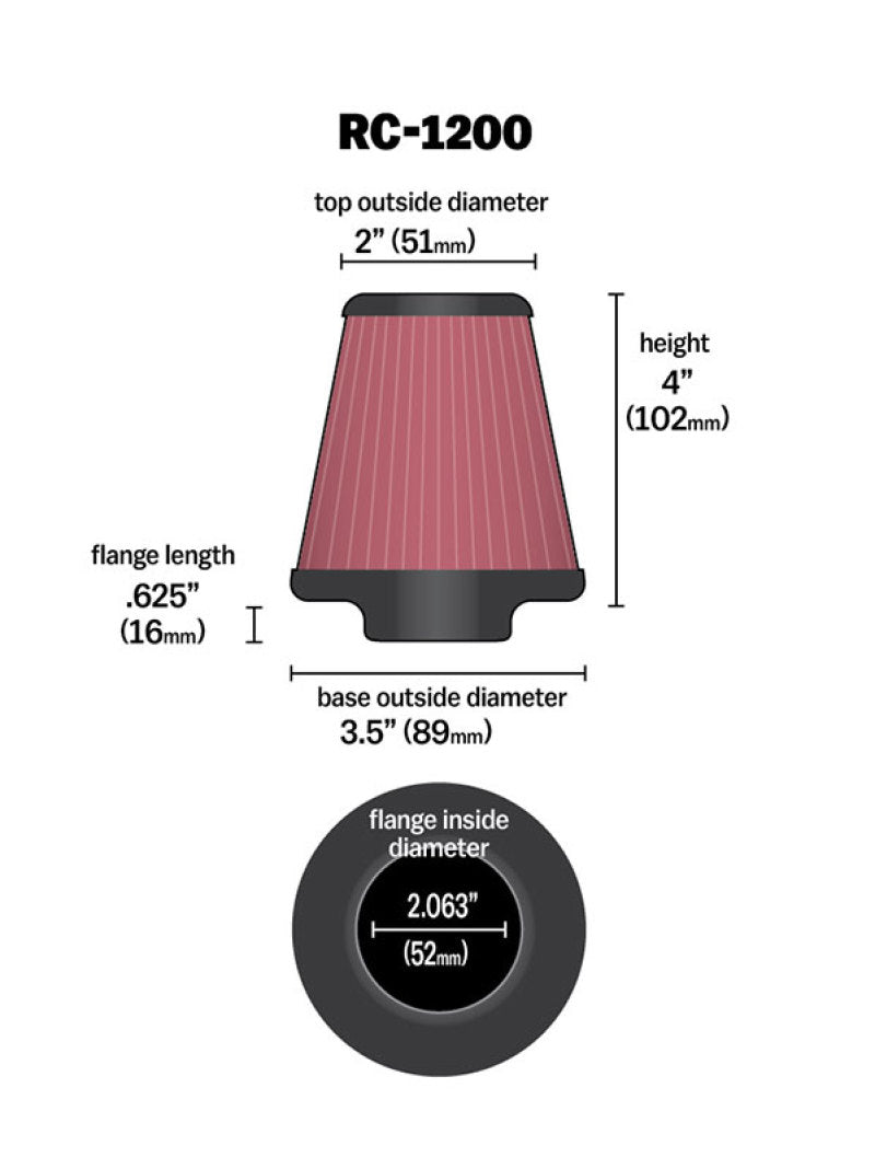 K&N Universal Chrome Filter 2.063in Flange ID x 3.5in Base OD x 2in Top OD x 4in H - RC-1200