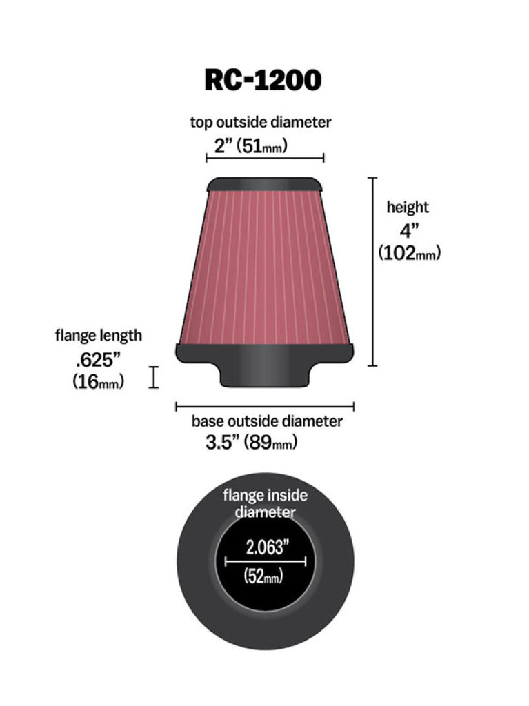 K&N Universal Chrome Filter 2.063in Flange ID x 3.5in Base OD x 2in Top OD x 4in H - RC-1200