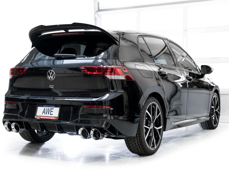 AWE Tuning MK8 Volkswagen Golf R 3in Track Edition Quad Exhaust - Chrome Silver Tips - 3020-42658