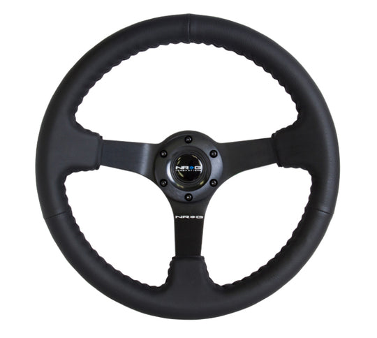 NRG Reinforced Steering Wheel (350mm / 3in. Deep) Bk Leather w/Bk BBall Stitch (Odi Bakchis Edition) - RST-036MB-R