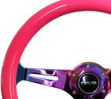 Load image into Gallery viewer, NRG Classic Wood Grain Steering Wheel (350mm) Neon Pink Painted Grip w/Neochrome 3-Spoke Center - ST-015MC-NPK