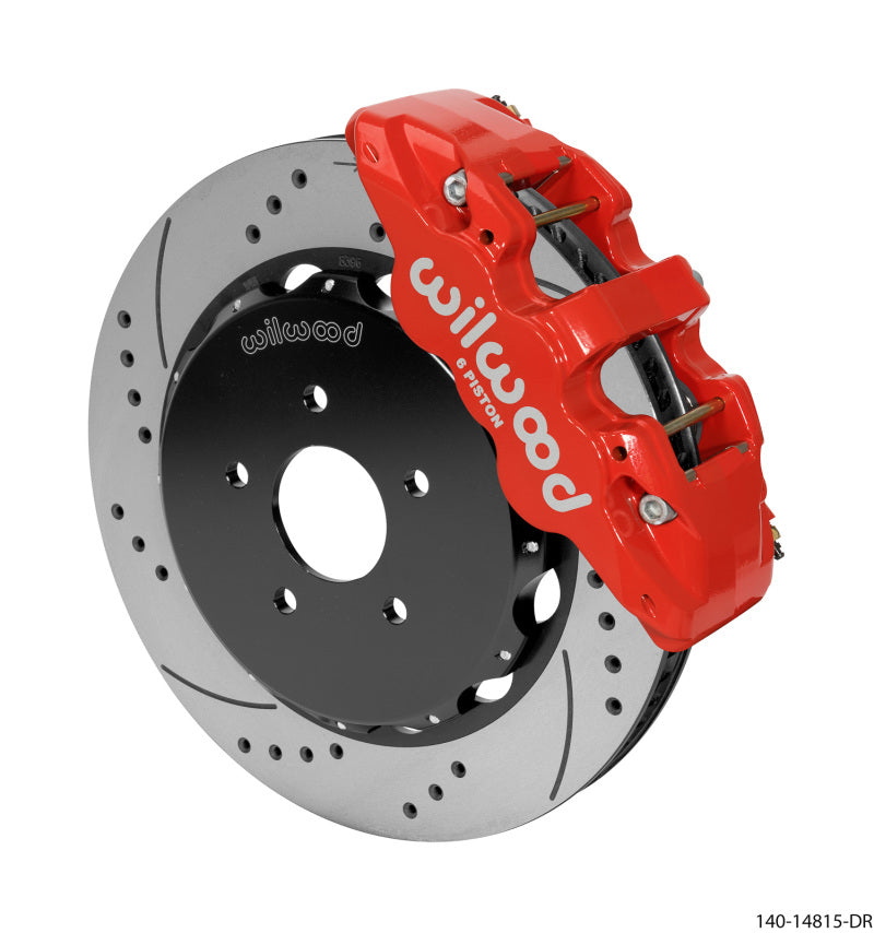 Wilwood AERO6 Front Hat Kit 14.00 Drilled Red 03-09 Nissan 350Z w/Lines - 140-14815-DR