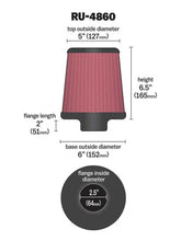 Load image into Gallery viewer, K&amp;N Filter Universal Rubber Filter 2 1/2 inch Flange 6 inch Base 5 inch Top 6 1/2 inch Height - RU-4860