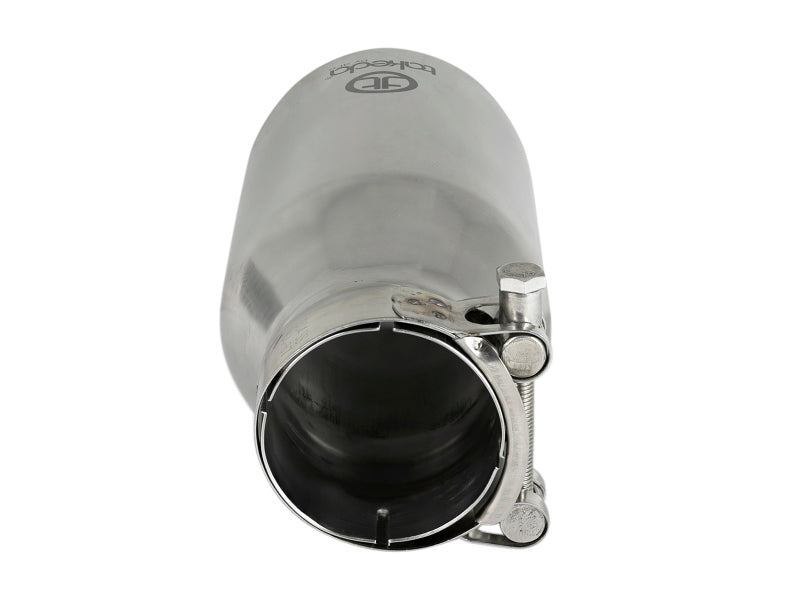 aFe Takeda 304 Stainless Steel Clamp-On Exhaust Tip 2.5in. Inlet / 4in. Outlet / 8in. L - Polished - 49T25404-P08
