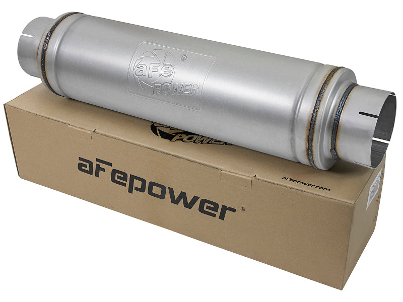 aFe ATLAS Aluminized Steel Muffler 5in Center/Center 24in L x 7in Diameter - Round Body - 49M00023