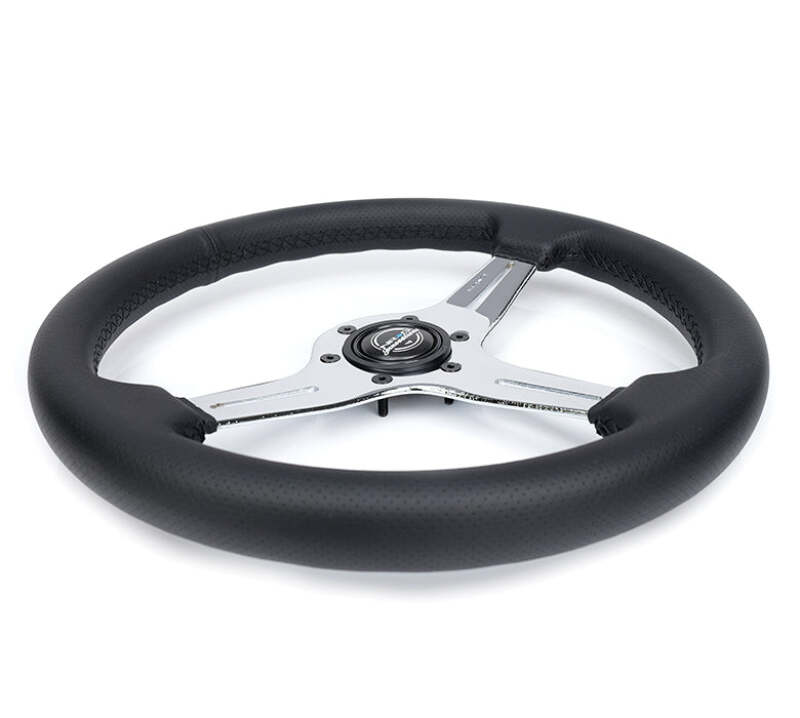 NRG Light Weight Gaming Steering Wheel - 350mm 3 Chrome Silver Spokes Perforated Leather - ST-018CH-PR