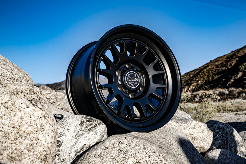 ICON Anza 17x8.5 5x5 -6mm Offset 4.5in BS 71.5mm Hub Bore Satin Black Wheel - 8217857345SB