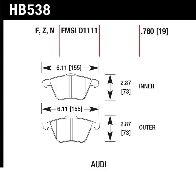 Hawk 2009-2009 Audi A4 Cabriolet HPS 5.0 Front Brake Pads - HB538B.760