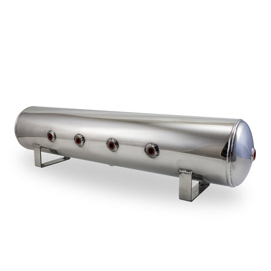Air Lift 4 Gal Alum Tank - (4) 1/4in Face (2) 3/8in Ports & 1/4in Drain - 30in L X 6in D - Polished - 12957