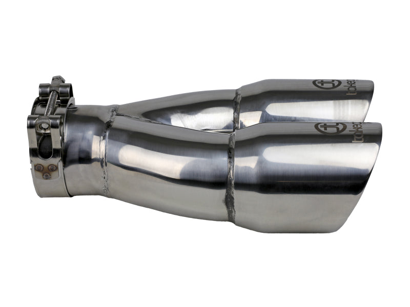 aFe Takeda 2.5in 304 Stainless Steel Clamp-on Exhaust Tip 2.5in Inlet 3in Dual Outlet - Polished - 49T25364-P10