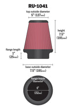 Load image into Gallery viewer, K&amp;N Universal Clamp-On Air Filter 6in FLG / 7-1/2in B / 5in T / 7-1/2in H - RU-1041