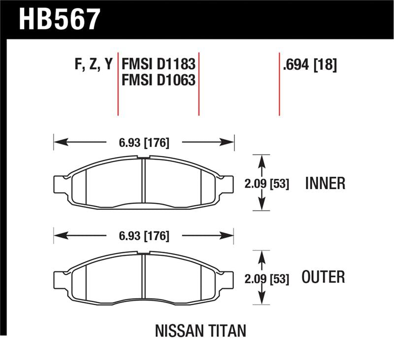 Hawk 04-06 Infiniti QX56 / 05-06 Armada / 04 Pathfinder / 04-07 Titan LTS Street Front Brake Pads - HB567Y.694