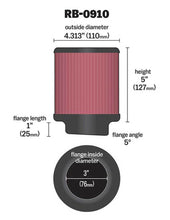 Load image into Gallery viewer, K&amp;N Universal Rubber Filter 3 inch 5 Degree FLG 4 1/2 inch OD 5 inch Height - RB-0910