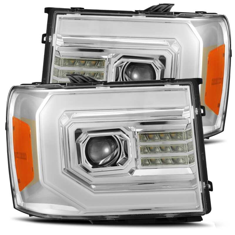 AlphaRex 07-13 GMC 1500HD PRO-Series Proj Headlights Plank Style Gloss Blk w/Activ Light/Seq Signal