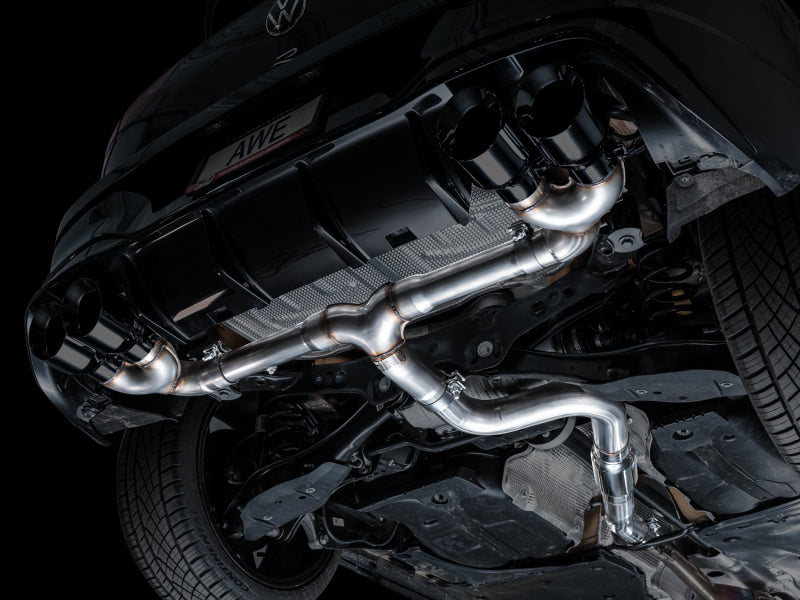 AWE Tuning MK8 Volkswagen Golf R 3in Track Edition Quad Exhaust - Diamond Black Tips - 3020-43658