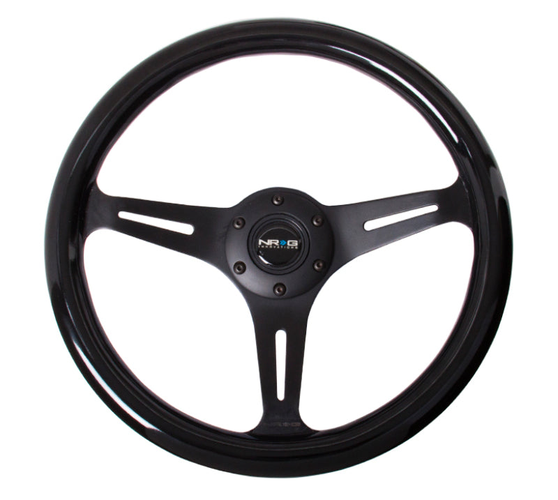 NRG Classic Wood Grain Steering Wheel (350mm) Black Paint Grip w/Black 3-Spoke Center - ST-015BK-BK