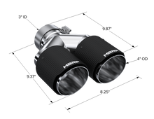 Load image into Gallery viewer, MBRP 3in ID / Dual 4in OD Out Staggered L 9.37in / R 9.87in Dual Wall Carbon Fiber Univ Exhaust Tip - T5183CF