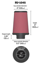 Load image into Gallery viewer, K&amp;N Universal Tapered Filter 3.5in Flange ID x 5.5in Base OD x 4in Top OD x 8in Height - RU-1045