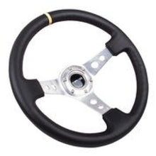 Load image into Gallery viewer, NRG Reinforced Steering Wheel (350mm / 3in. Deep) Blk Leather w/Circle Cut Spokes &amp; Single Yellow CM - RST-006SL-Y