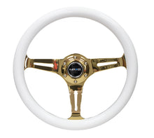 Load image into Gallery viewer, NRG Classic Wood Grain Steering Wheel (350mm) White Grip w/Chrome Gold 3-Spoke Center - ST-015CG-WT