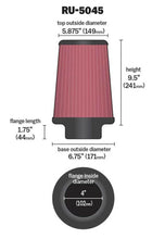 Load image into Gallery viewer, K&amp;N Filter 4 inch Flange 6 3/4 inch OD Base 5 7/8 inch OD Top 9 1/2 inch Height - RU-5045