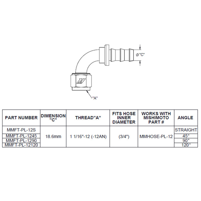 Mishimoto 120-Degree Push Lock Fitting -12AN - MMFT-PL-12120