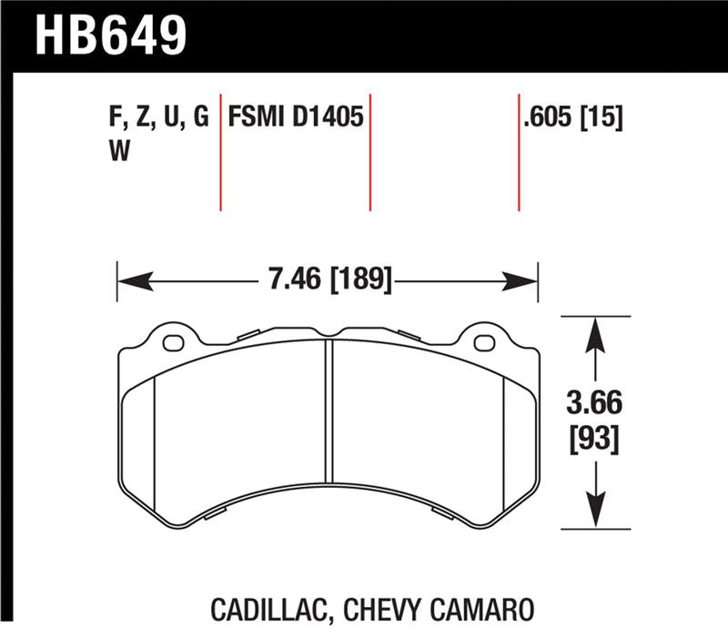 Hawk 08-12 Cadillac CTS-V / 12 Jeep Grand Cherokee (WK2) SRT8 DTC-60 Front Race Brake Pads - HB649G.605