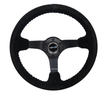 Load image into Gallery viewer, NRG Reinforced Steering Wheel (350mm / 3in. Deep) Blk Suede/Blk Bball Stitch w/5mm Matte Black Spoke - RST-036MB-S-BK