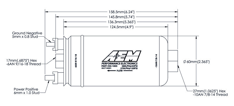 AEM 400LPH High Pressure Fuel Pump -6AN Female Out, -10AN Female In - 50-1005